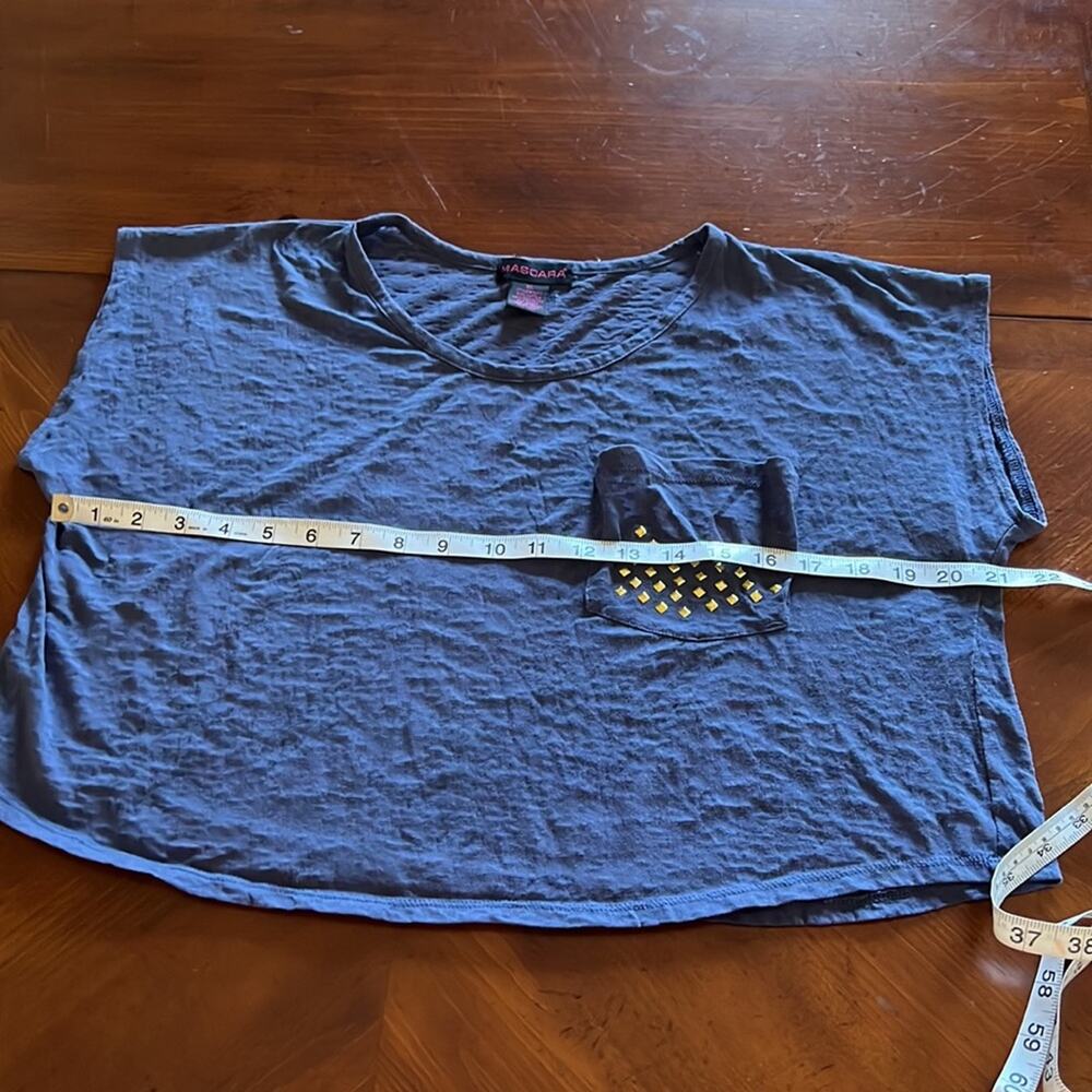 Mascara XL Blue Burnout Crop Top Studded Pocket Cropped - Picture 8 of 9